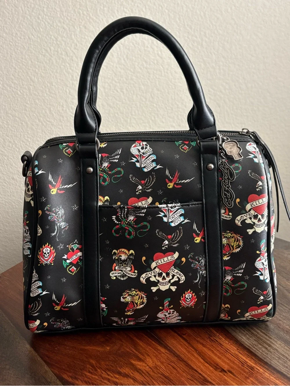 Ed Hardy Tattoo Print Satchel Handbag